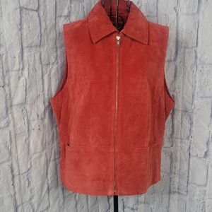 Brandon Thomas Terracotta Red Women's Zip Up Suede Vest XL‎